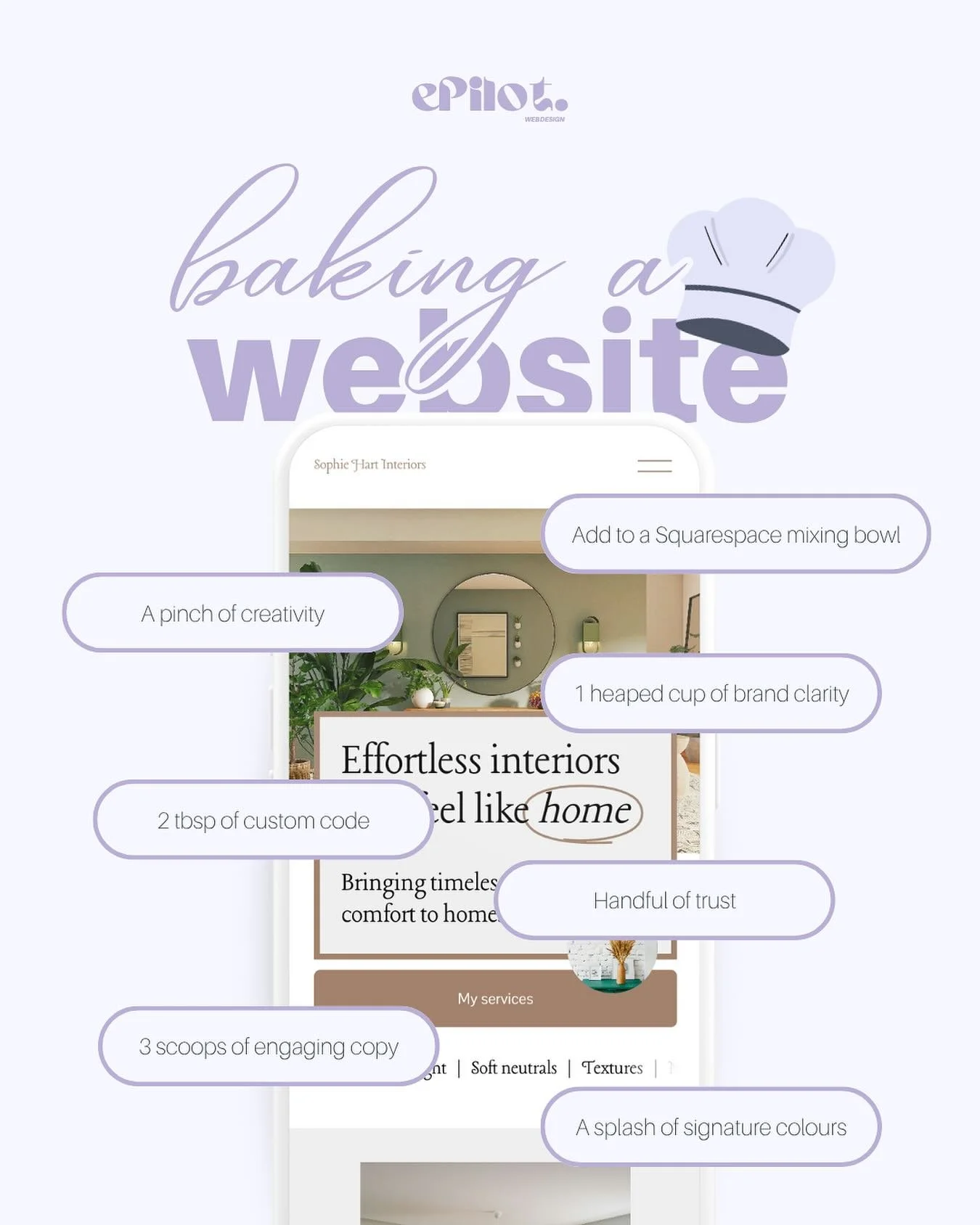 Baking a website 🍰
⠀⠀
A little strategy, a lot of personality, and the right platform to bring it all together. I design custom Squarespace websites for creatives and small businesses who want more than just a pretty homepage they want something tha