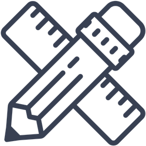 Geometric drawing of an outline square with sections divided by vertical, horizontal, and circle lines.