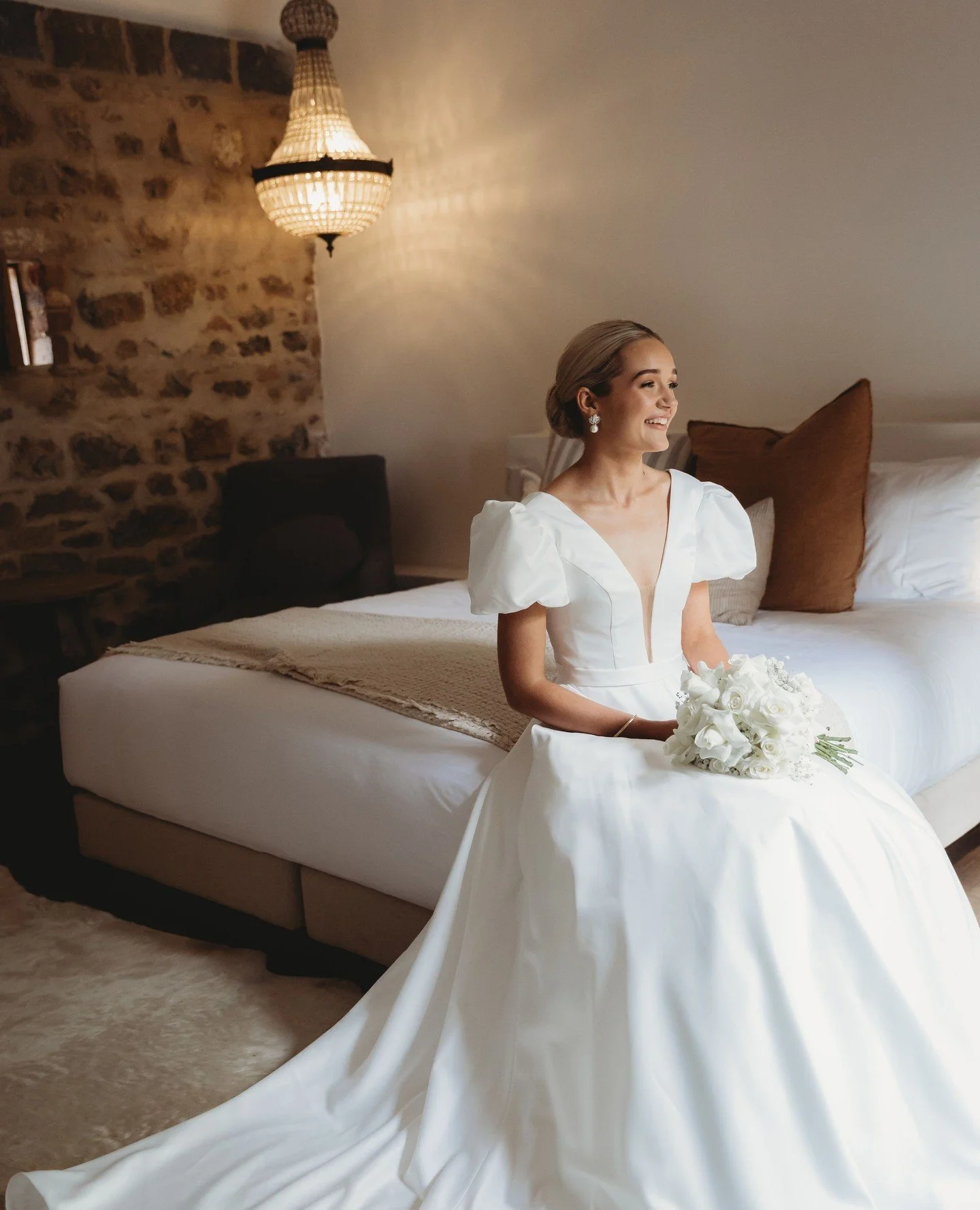 The glowing bride, taking a quiet moment in the Stone Stables before everything begins 🖤⁠
⁠
Our Stone Stables and Black Barn accommodation are available to book for your special day - contact our team or enquire online.⁠
⁠
⁠
#TheSirGeorgeWeddings⁠
⁠