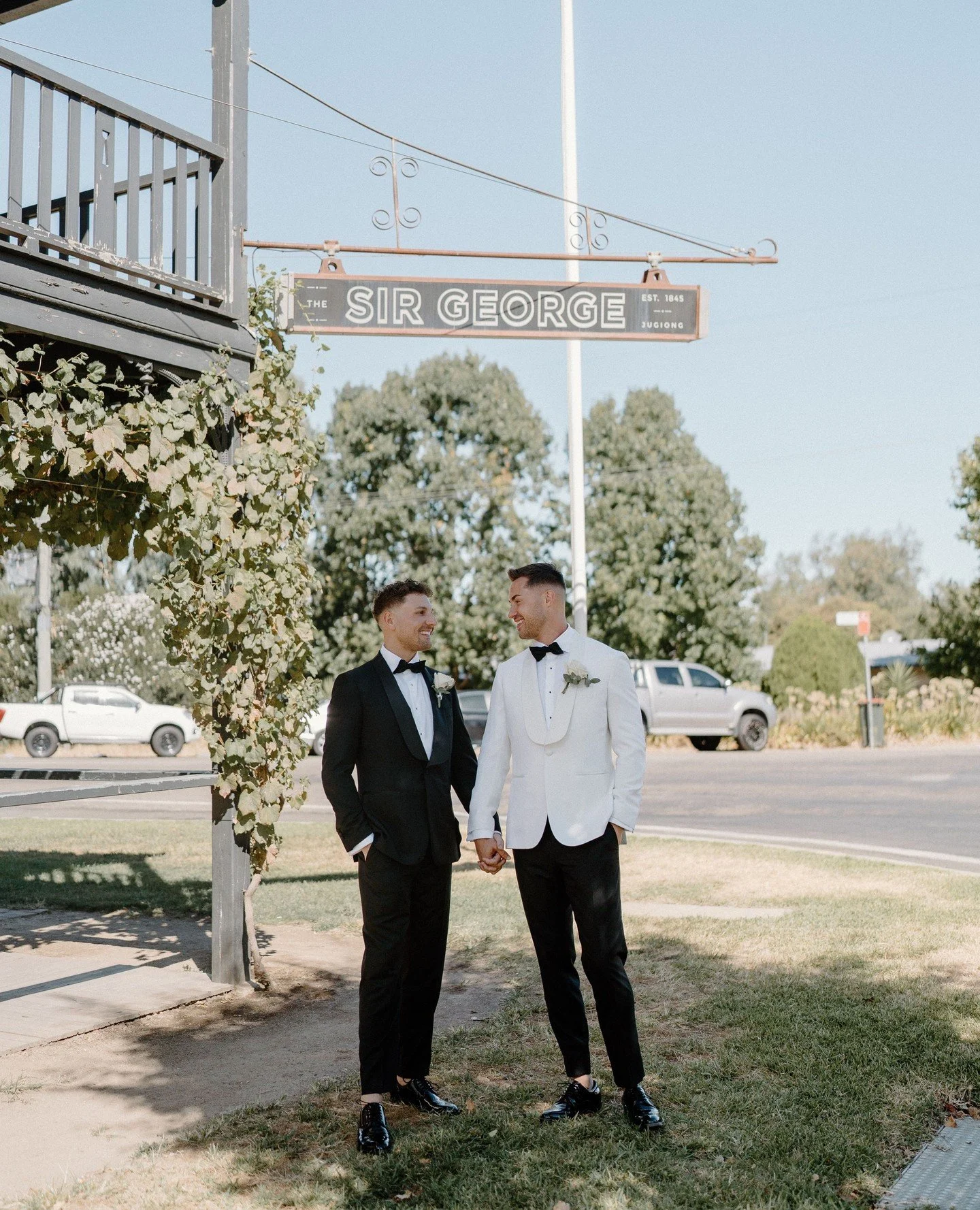 Love looks good under our sign. 🤍 Happiest memories from Mitch &amp; Kieran's special day.⁠
⁠
#MitchandKieran⁠
#SirGeorgeWeddings⁠
⁠
Photographer: @derekbogart⁠
Celebrant: @aislemeetsannie⁠
Musician: @bakerboysband⁠
Hire: @waggaeventhireandstyling