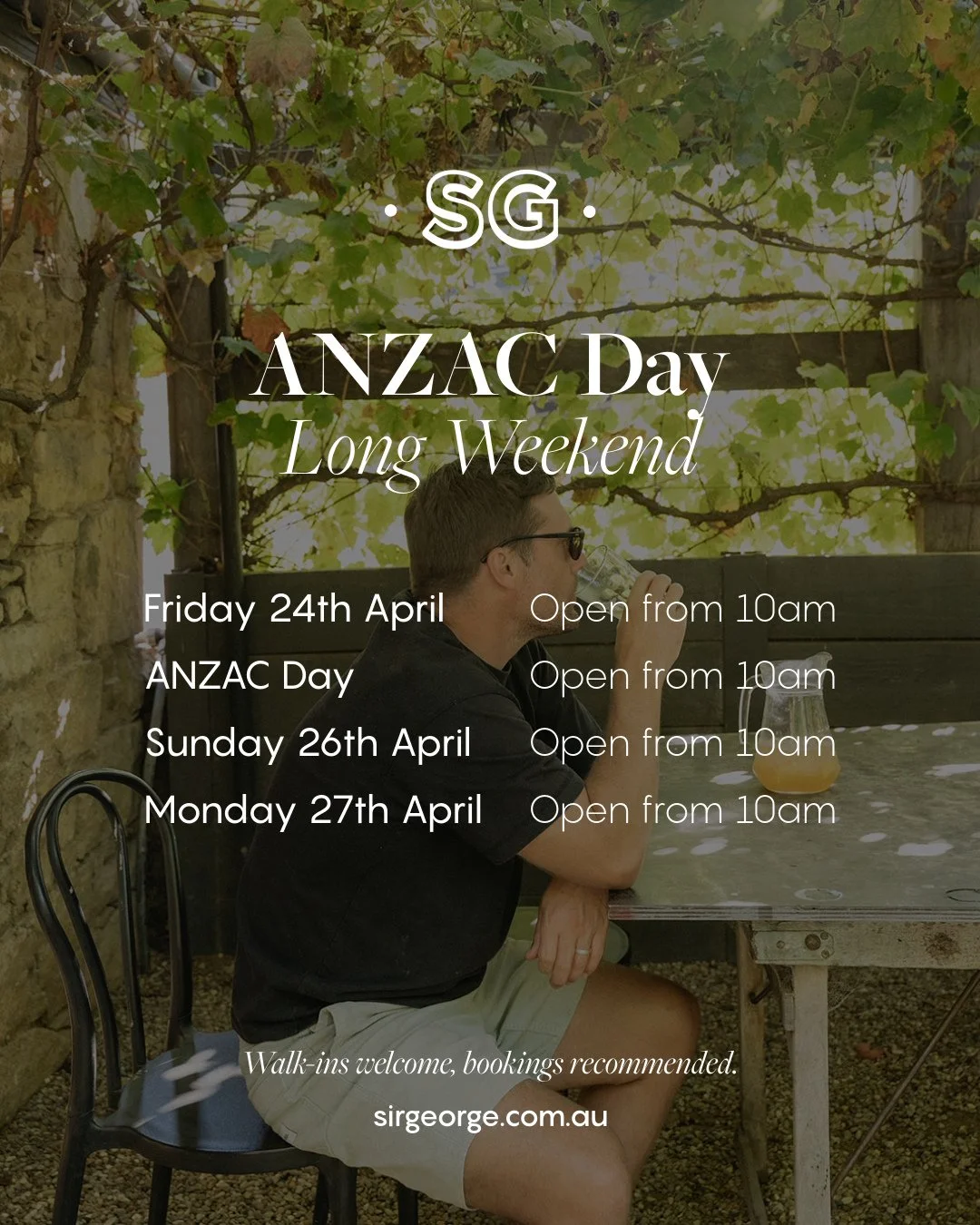 Have you seen the forecast? Autumn sunshine for days☀️🍻 Garden days are not over - join us this long weekend, open everyday from 10am.⁠
⁠
The local Jugiong ANZAC Parade is at 3:30pm on Saturday 25th April.⁠
⁠
Bookings recommended, walk-ins welcome.⁠