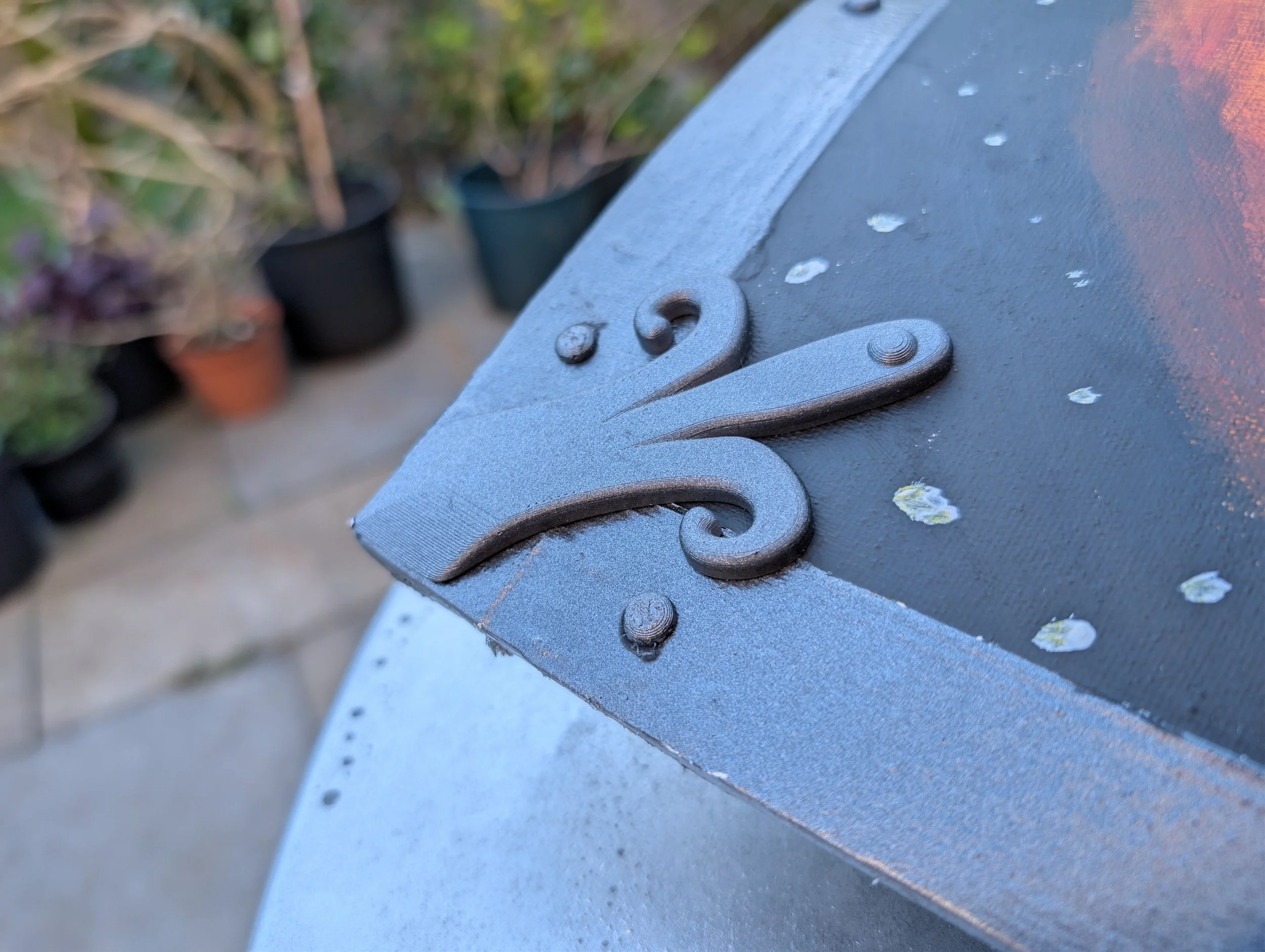 3D printed ornaments, modelled and printed then painted and stuck