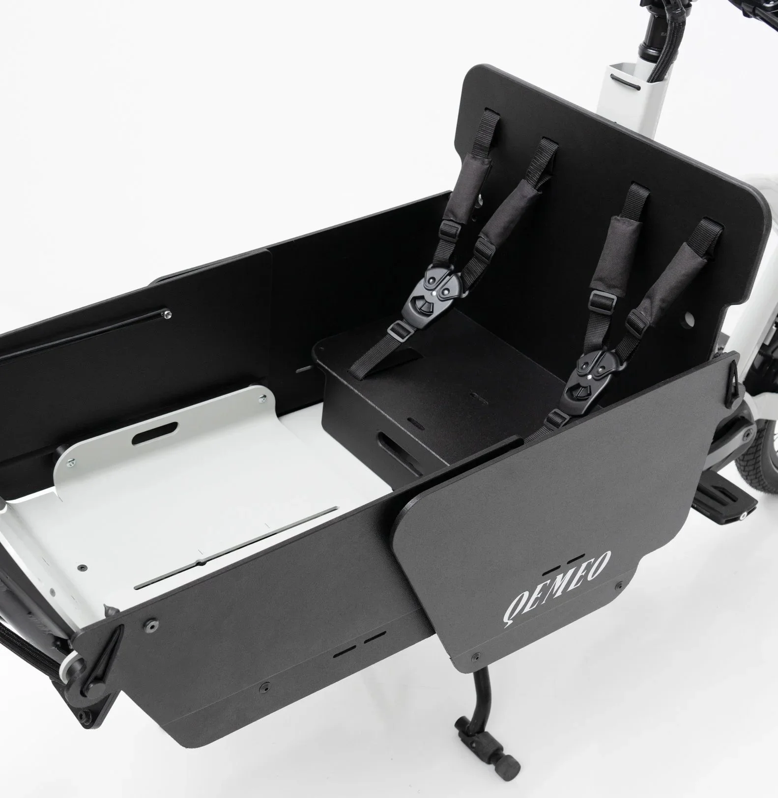 Qemeo Lastenrad Transportbox mit Kindersitz schwarz - Zubehör für Cargo Bikes