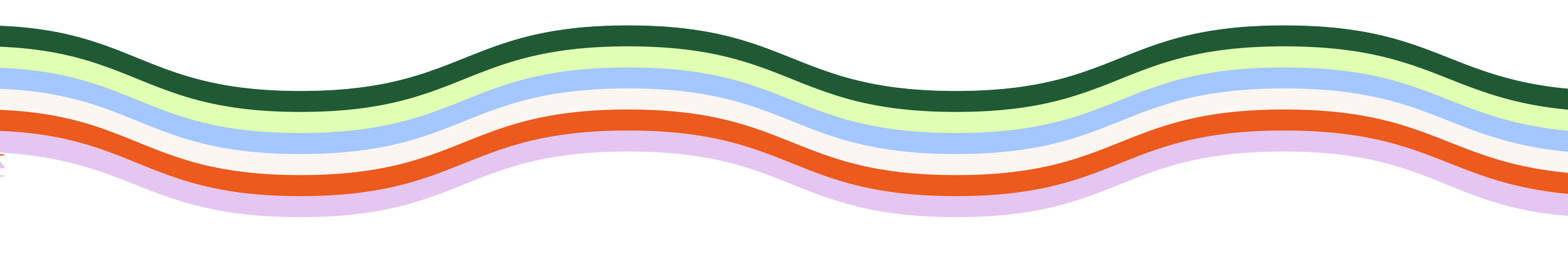 Colorful wavy lines in shades of green, blue, orange, pink, and purple on a white background.
