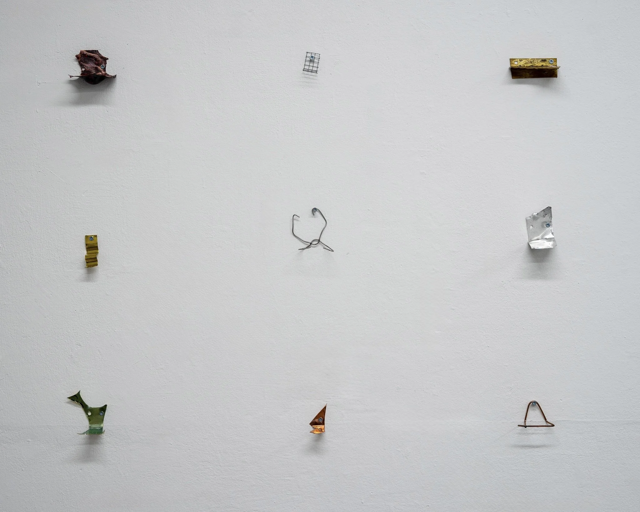 Supports for Nothing in Particular, 2025

Found industrial metal scrap (steel, brass, copper, aluminum), PVC film residue, and screws (Composition of 9)
85 x 65 cm | 33.5 x 25.6 in