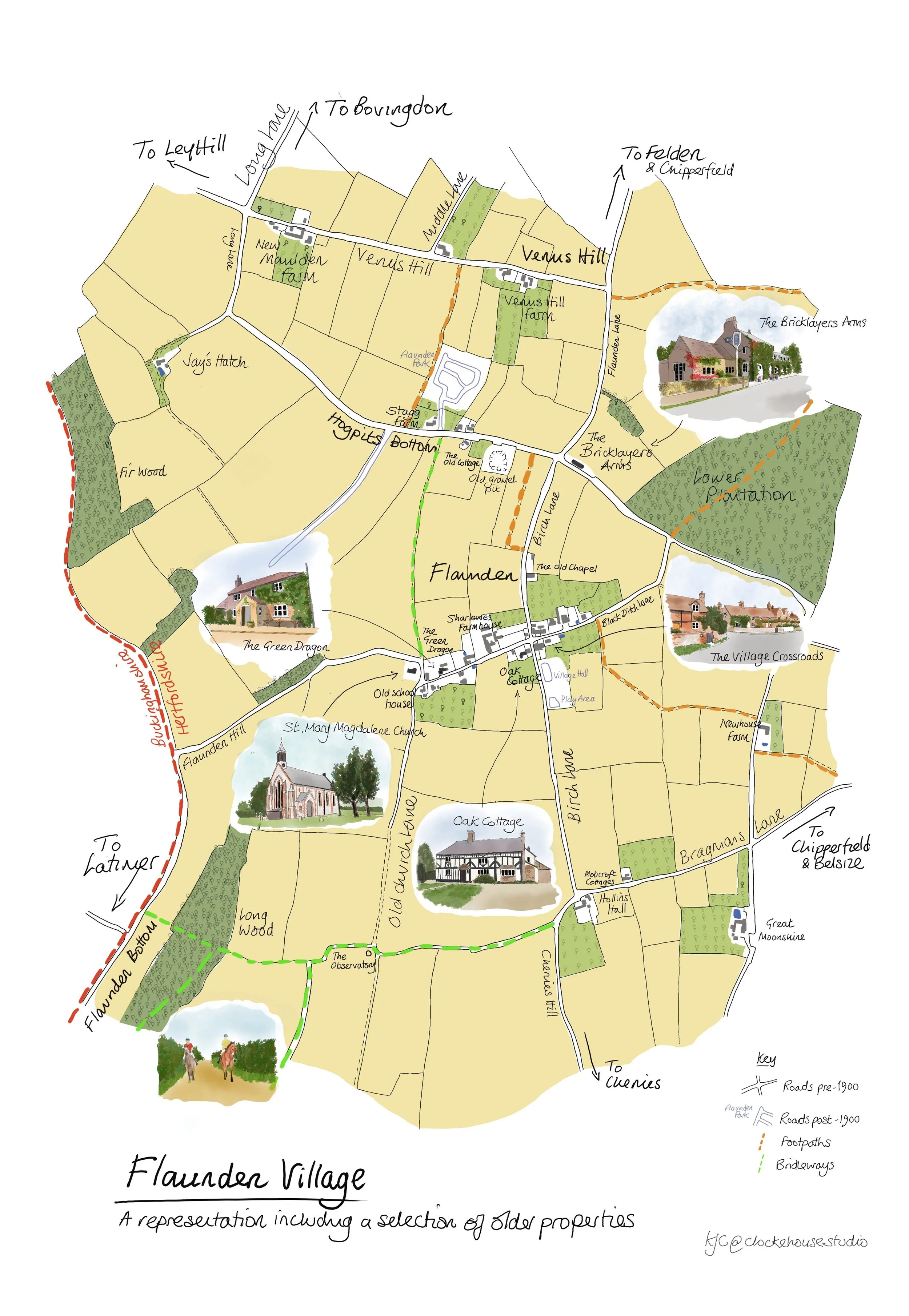Illustrated map of Flaunden village