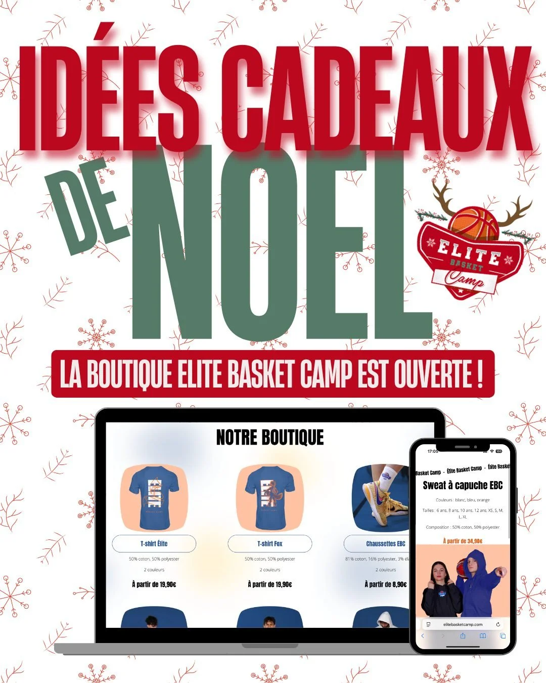 🎄 &Agrave; la recherche du cadeau parfait pour No&euml;l ?
La boutique Elite Basket Camp est l&agrave; pour toi !

Des pi&egrave;ces pens&eacute;es pour les passionn&eacute;s de basket 🏀
&Agrave; porter sur le terrain comme au quotidien : t-shirts,
