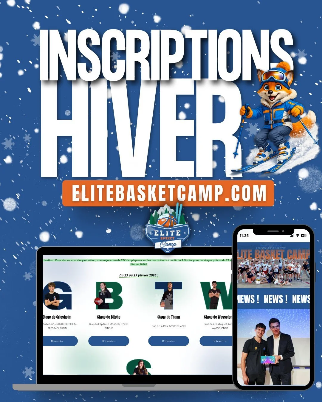 ❄️STAGE D'HIVER❄️

Les inscriptions pour les stages d'hiver sont ouvertes. C'est l'occasion parfaite pour toi de continuer &agrave; t'entrainer durant les vacances scolaires !🏀

Retrouvez-nous dans tout le Grand-Est, en Franche Comt&eacute; et m&eci