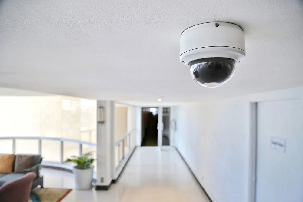Dome camera recording a hallway