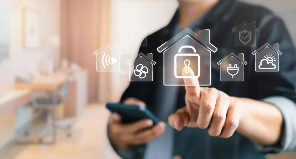 User controlling smart home or business security and automation system