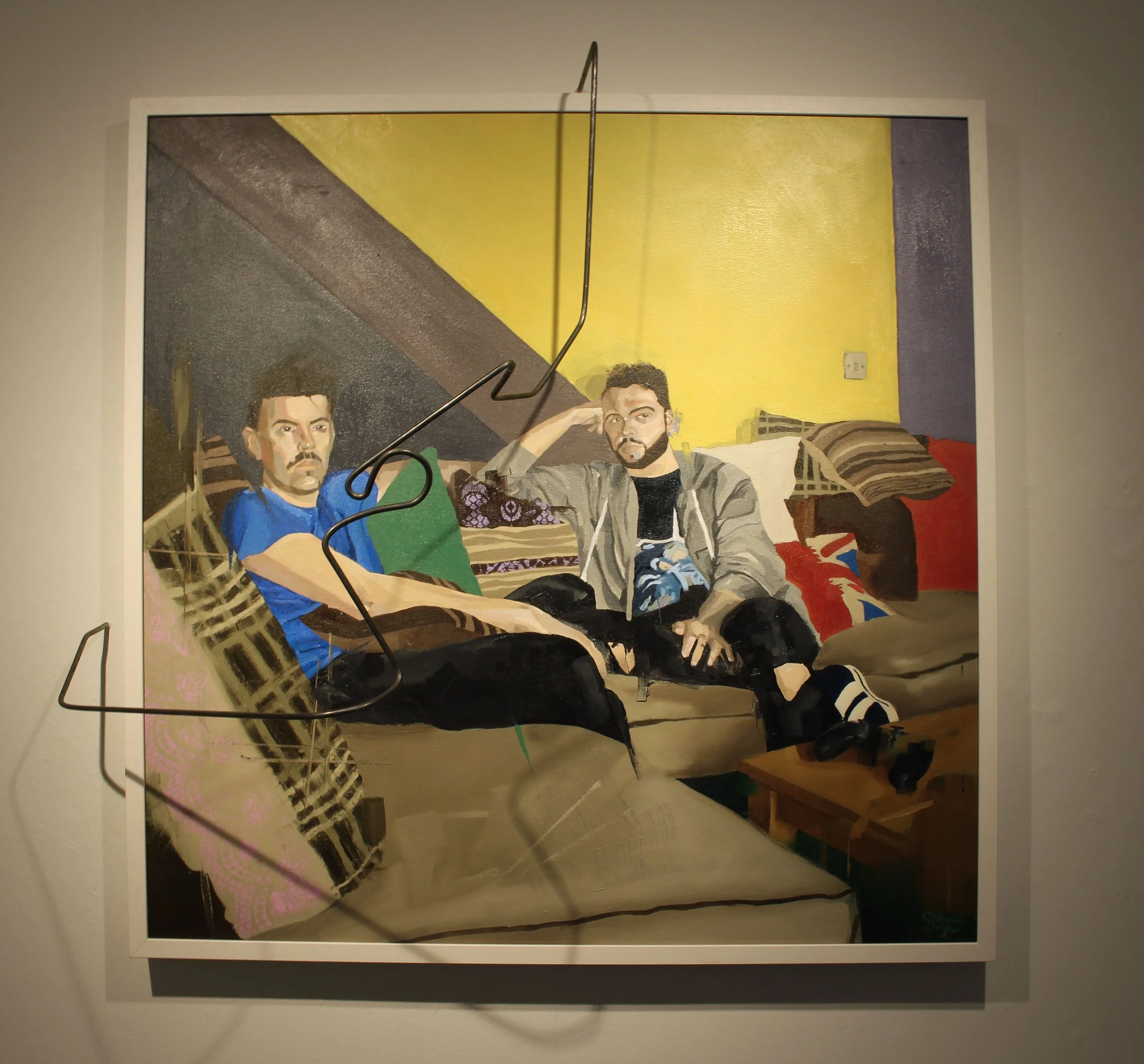 Girls at Home, Mix Media on Canvas with Steel Rod, 95x95 cm