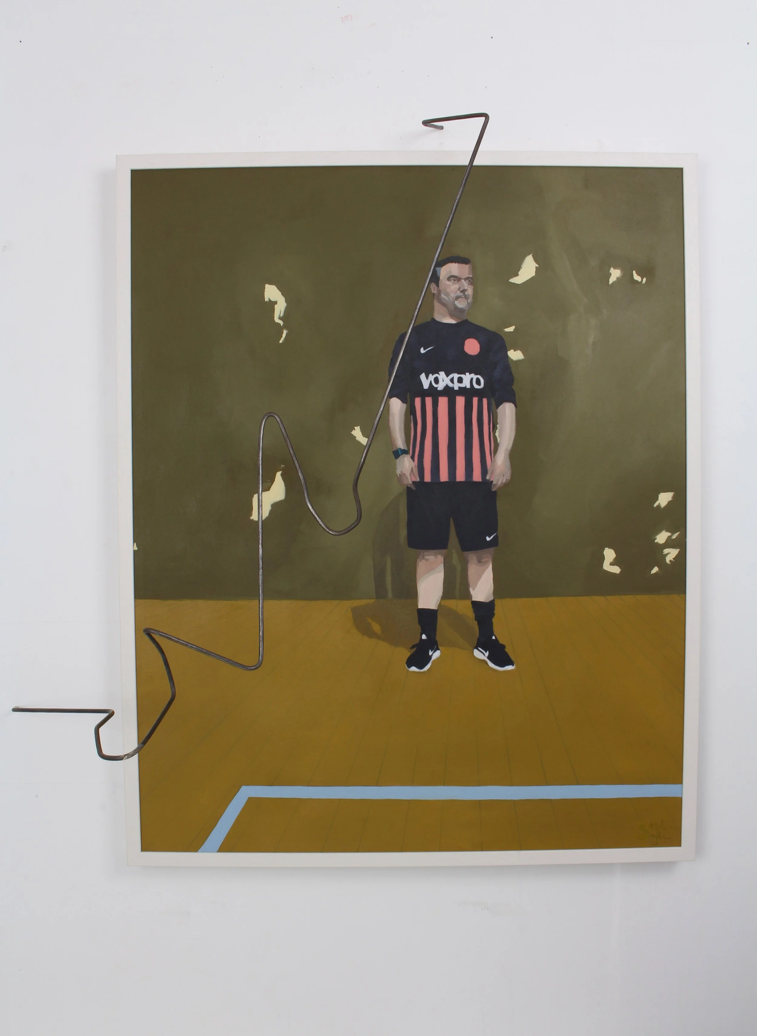 'Removed Player I', Mix Media on Canvas with Steel Rod, 83x103x10cm (Framed), 2018