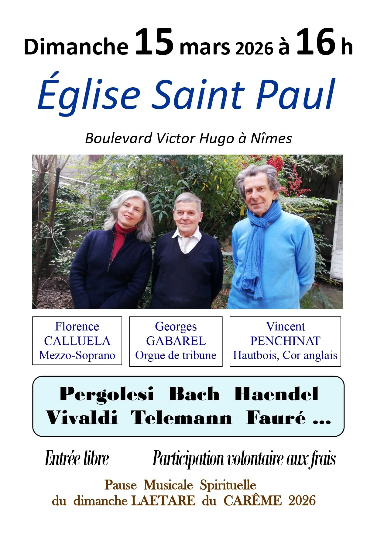 Pause musicale spirituelle du Laetare du Carême : trio chant, hautbois et orgue