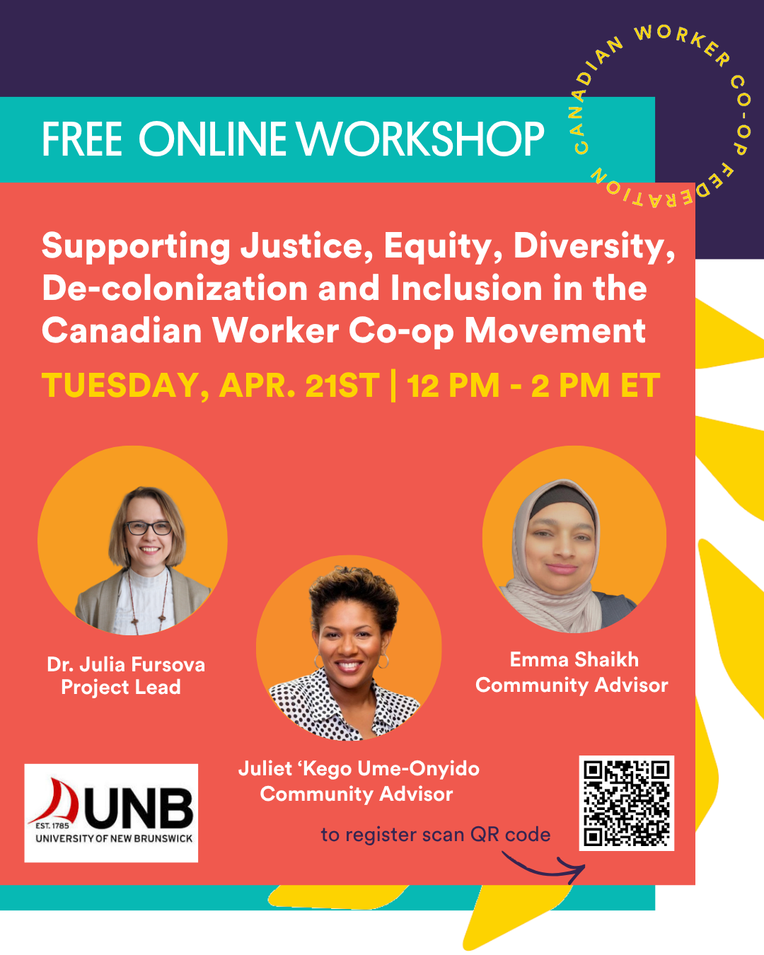 Free Online Workshop | Supporting Justice, Equity, Diversity, De-colonization and Inclusion in the Canadian Worker Co-op Movement
