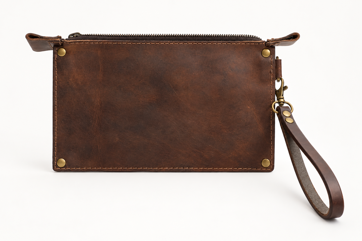 Rustic Brown Leather Zipper Wristlet-3.png