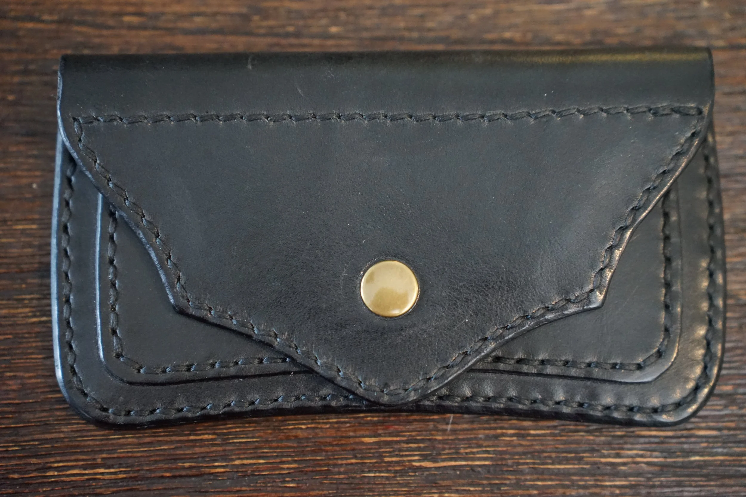 Mini Trucker's Wallet Black Leather - Antique Brass Hardware