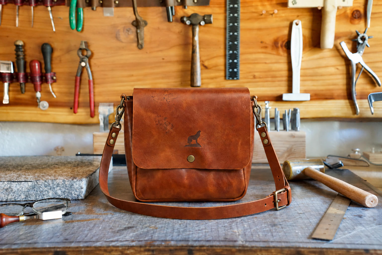 Double-Riveted Mail Bag on Workbench-3.png