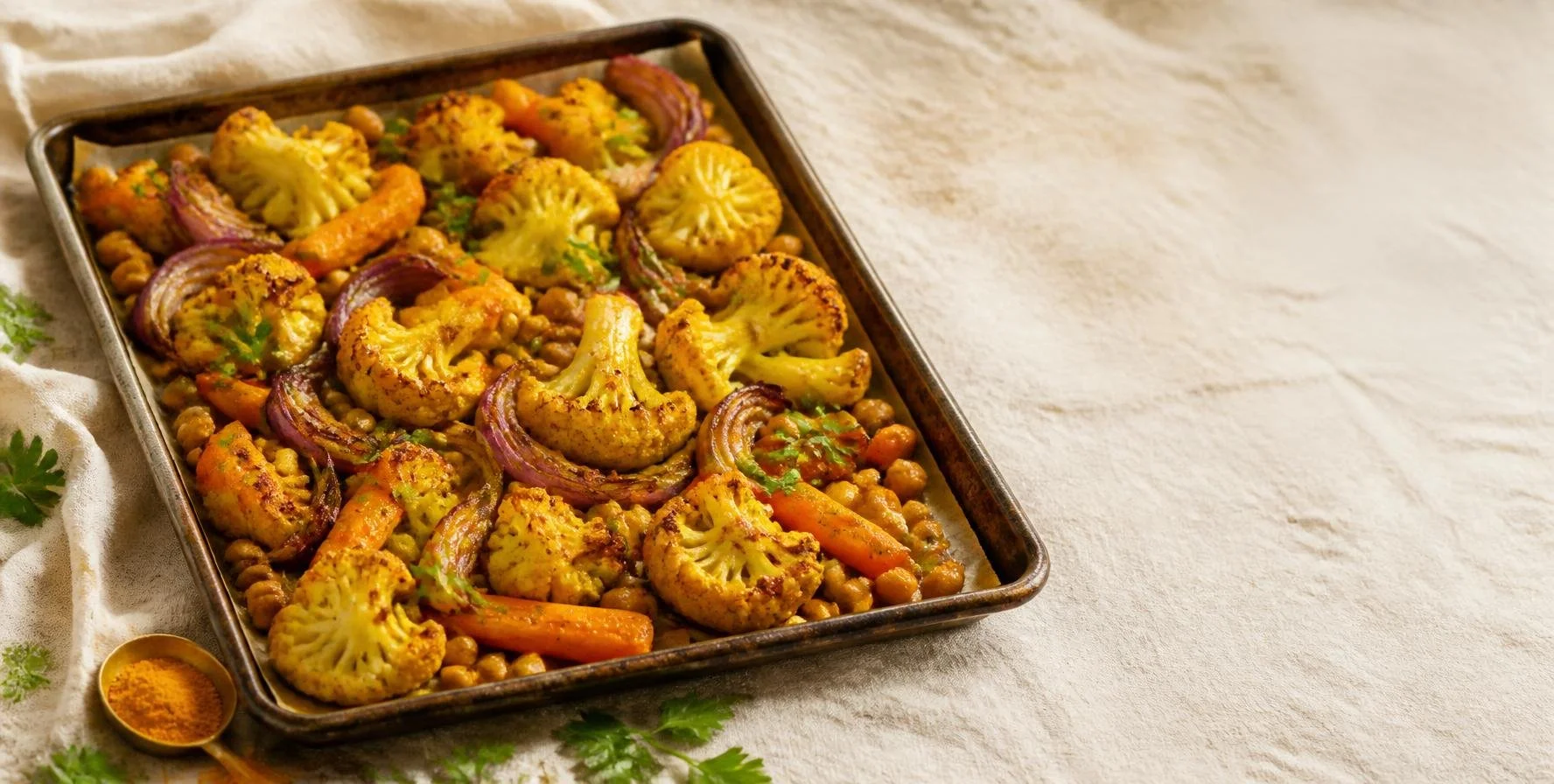 Turmeric Roasted Cauliflower and Chickpeas
