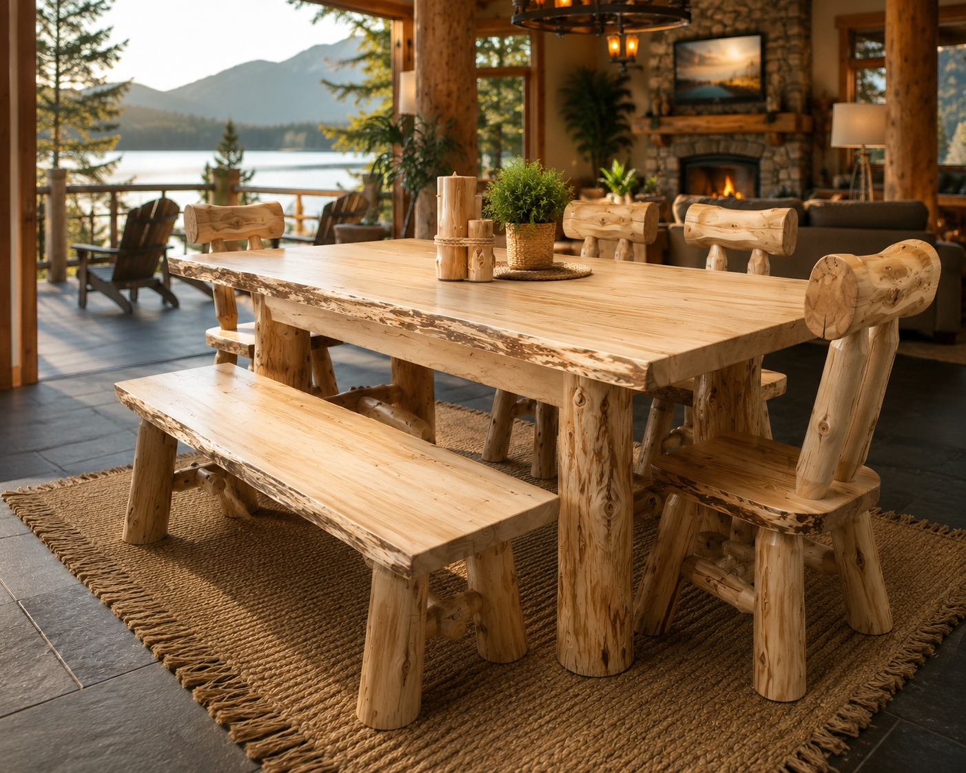 Pancake Maple Live Edge Log Dining Room Table