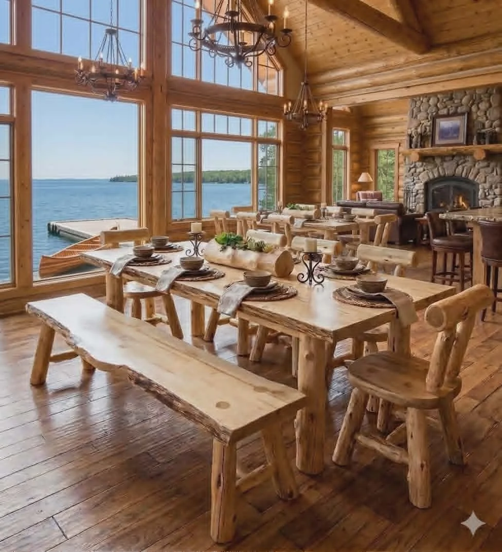 Maple Top. Dining room bench & Table at Resort.jpeg