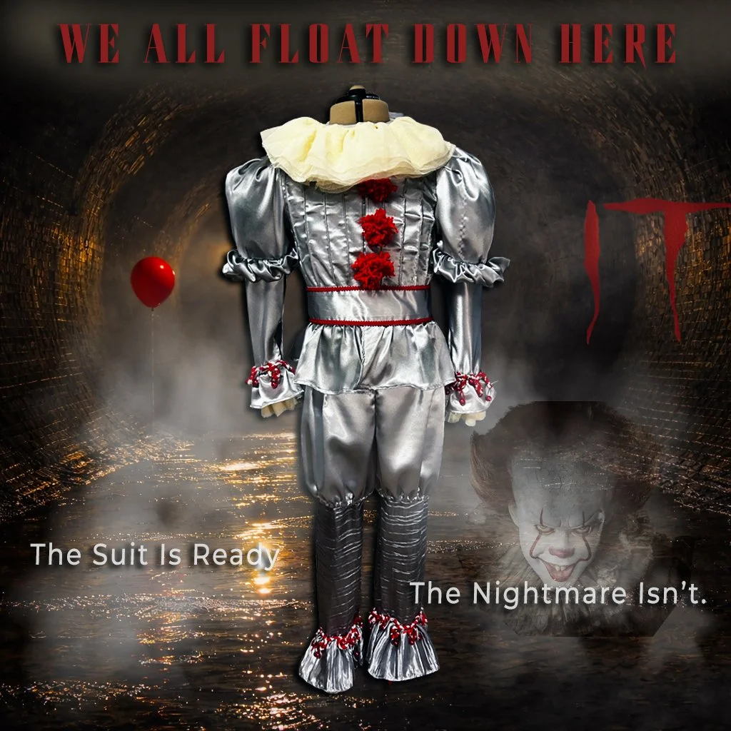We all float down here.

Our newest Pennywise build is emerging from the shadows &mdash; metallic silhouette, layered couture structure, and performance-ready engineering designed to read from across the convention floor.

@katiestrength &rsquo;s pre