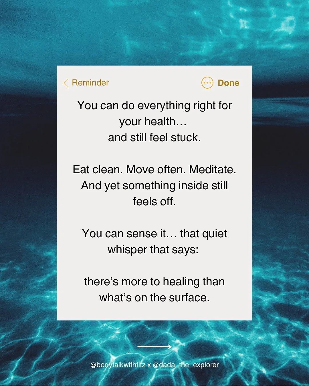 We&rsquo;ve both learned this. Healing doesn&rsquo;t start with doing more.
It starts when you finally listen. 

Your body&rsquo;s not breaking down&hellip; it&rsquo;s speaking.

For one of us, the healing came through food; nature&rsquo;s medicine.
