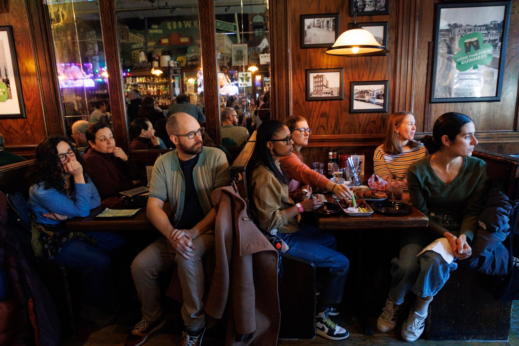Parents watch presentation from Tubby Hook Tavern booths
