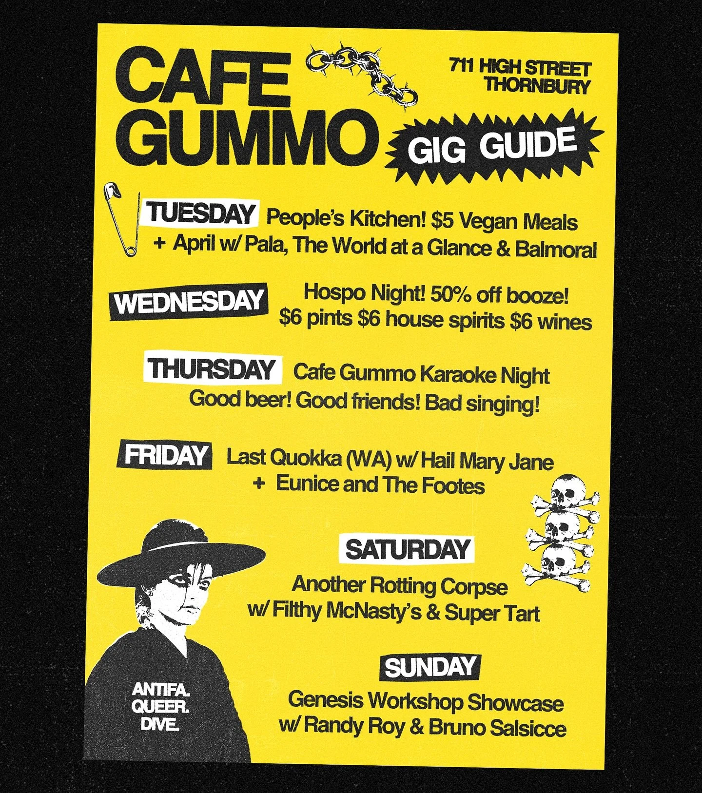 💕 THIS WEEK AT GUMMO 💕

Tuesday we&rsquo;ve got @a.pr.ill with @pala_hc_ + @twaag666 &amp; @balmoral_band PLUS $5 vegan feeds 🤤 

Wednesday - Cheap booze! What more do you want from us? 

Thursday - Gummo Karaoke! Dance, drink, SCREAM! 

Friday - 