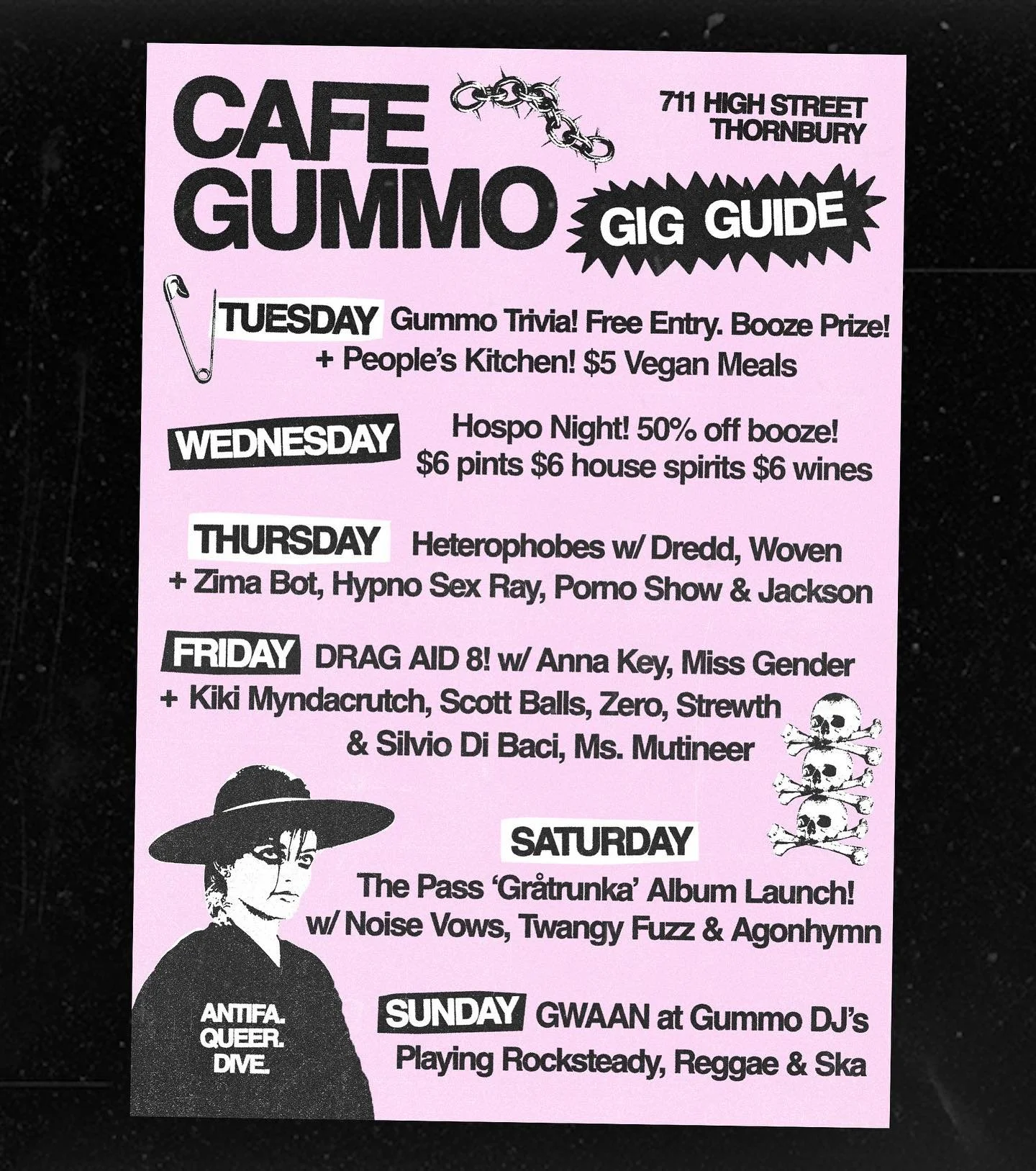 THIS WEEK AT GUMMO:

Tuesday - $5 Vegan feeds and pub trivia hosted by the one and only @smooth91.5 💜

Wednesday - Cheap beer! What more do you want from us?

Thursday - An absolutely STACKED lineup of bands and rappers, doors at 6pm with live perfo