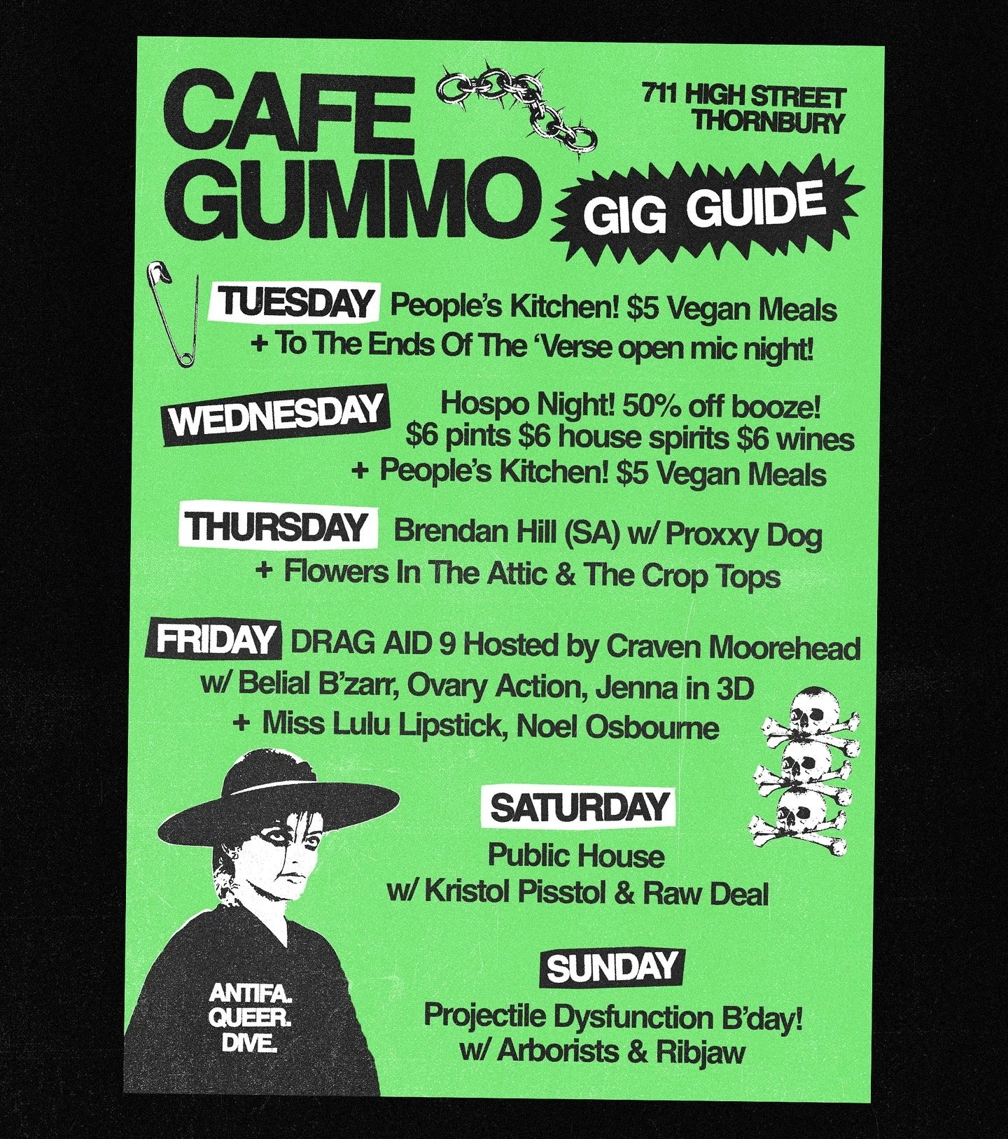 THIS WEEK AT GUMMO: 

TUES - @tteotv.gig are hosting a night of open mic poetry with jam band O&rsquo;Stranger-Tang + Peoples kitchen! $5 vegan feeds! 🍲 

WED - Cheap booze! What more do you want from us?! Plus $5 vegan meals again! 🍻 

THURS - @br