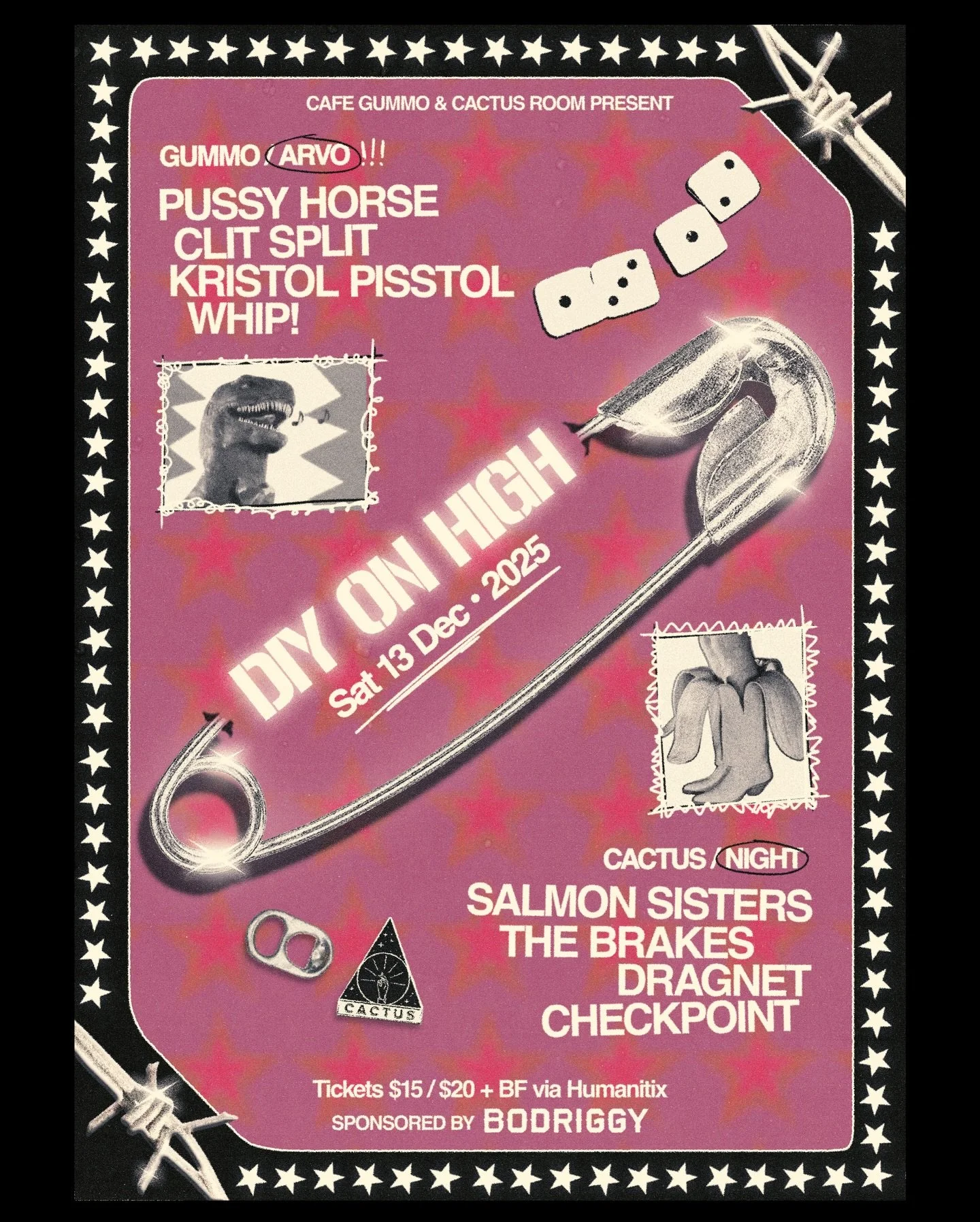 ⭐️ INTRODUCING: DIY on High! Cafe Gummo &amp; Cactus Room are joining forces to bring you a new joint-venue event. 

FULL LINEUP: 
@checkpoint_____ 
@allrisefordragnet 
@the.brakes 
@salmonsisters_ 
@_whipwhipwhip 
@kr1stol_p1sstol 
@clit_split 
@pvs