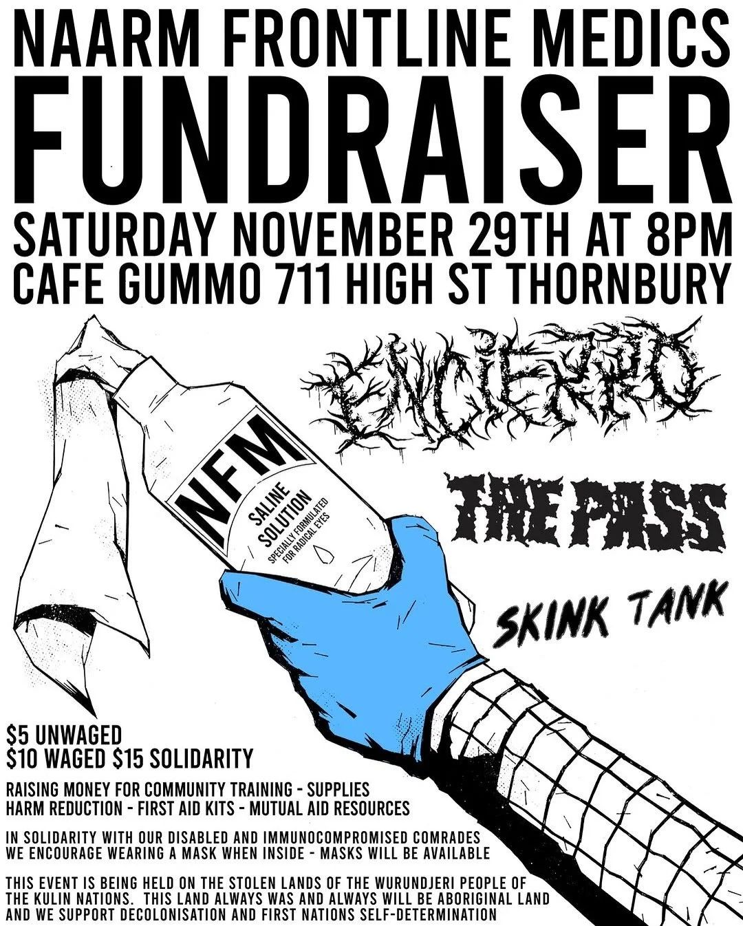 TOMORROW NIGHT! We&rsquo;re so stoked to have @encierro_crust + @the_mf_pass + @skink.tank in the house for the @naarmfrontlinemedics fundraiser! Kicks off at 8PM! 

Plus there will be a raffle with a bunch of great prizes! Who doesn&rsquo;t love a r