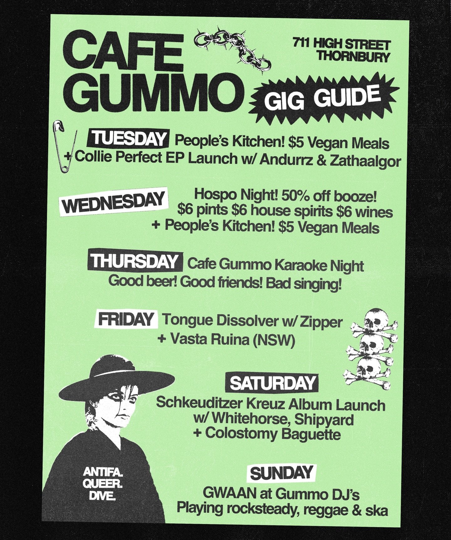 THIS WEEK AT GUMMO: 

Tuesday - $5 Vegan feeds and @collieperfect launches their new EP! 

Wednesday - Cheap beer! Plus more $5 vegan feeds again! What more do you want from us? 

Thursday - Karaoke is BACK! Come down for good friends good beer &amp;