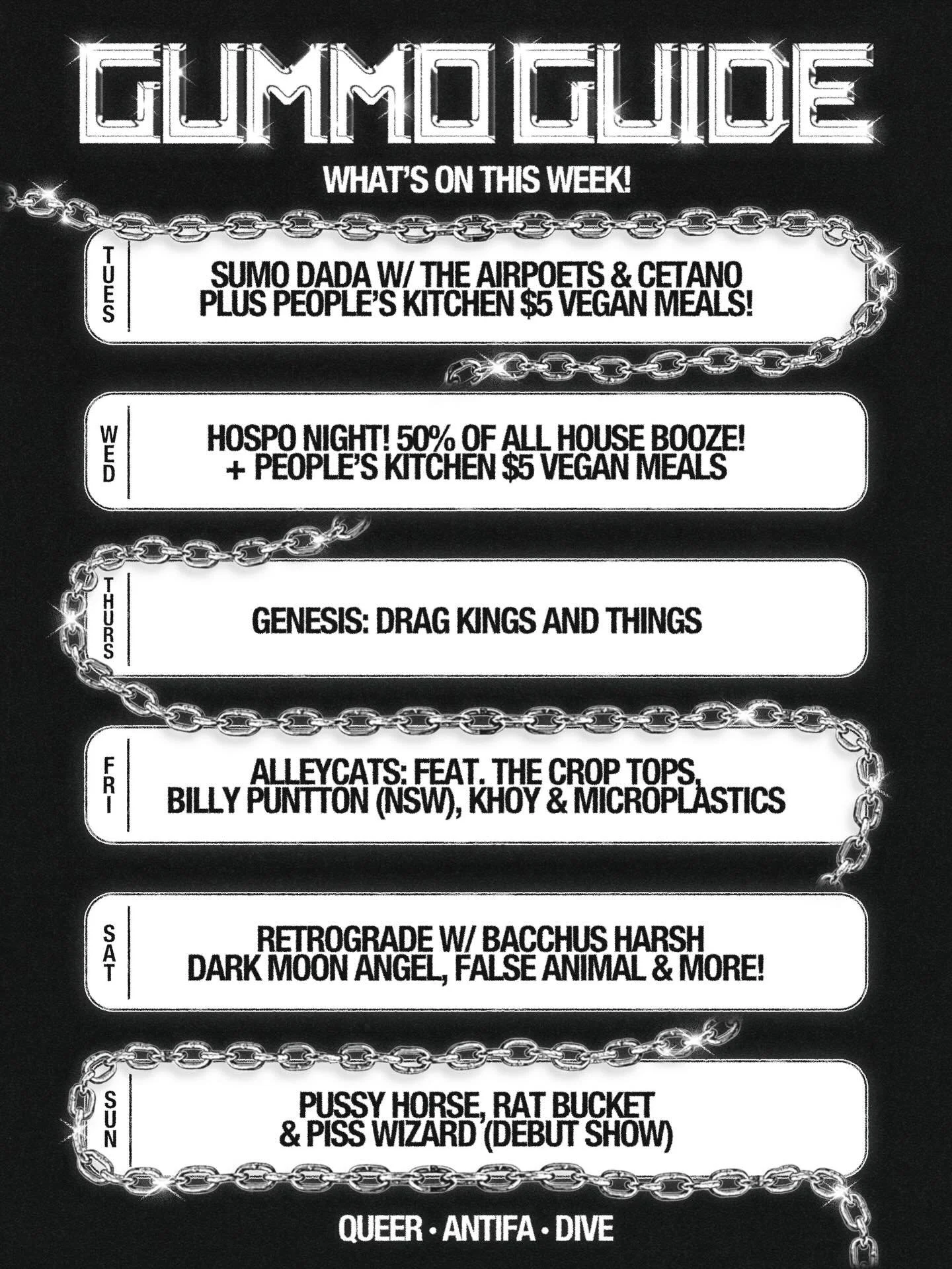 Big week coming up at Gummo! 

TUES - Japan/Aus anti-pop duo @sumo.dada have been described as &lsquo;Bowie and the Ramones hybrid child&rsquo; and they&rsquo;ll be playing with neo noir experimental duo The Airpoets + @cetanoband PLUS people&rsquo;s