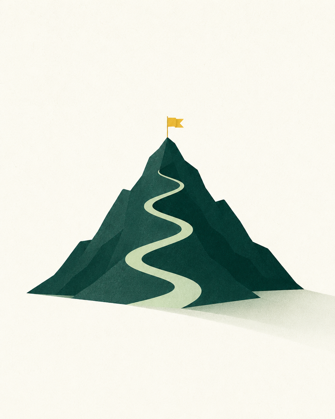 Illustration of a winding path up a mountain to a gold flag at the summit