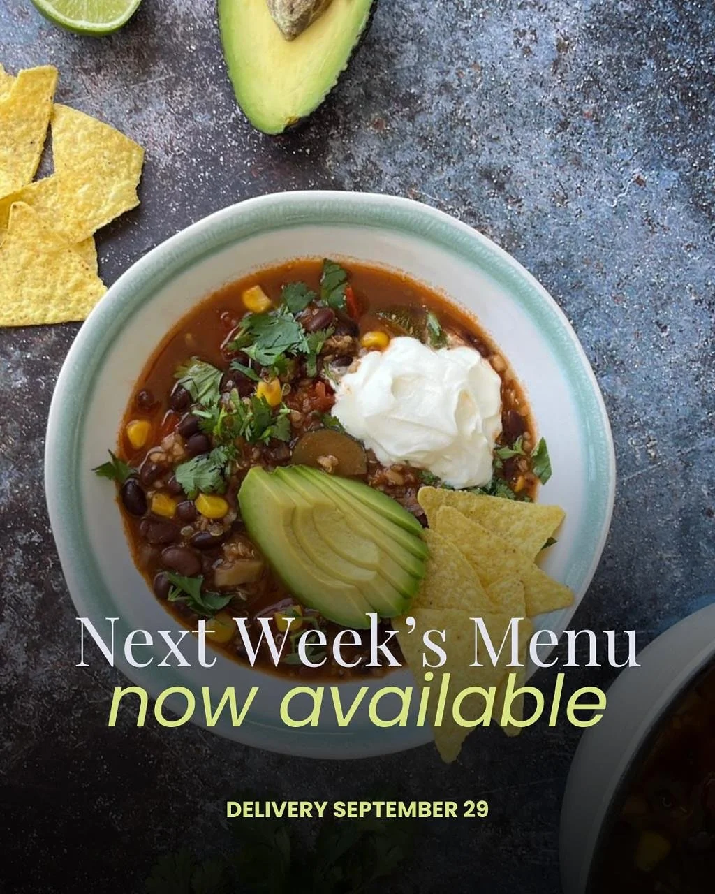 Next week&rsquo;s menu from Natalie&rsquo;s Healthy Kitchen is ready. Three fresh and simple recipes to make family dinners easier:

&bull; Roasted aubergine salad with pearl barley and pesto
&bull; Corn and black bean chili with tortilla chips
&bull