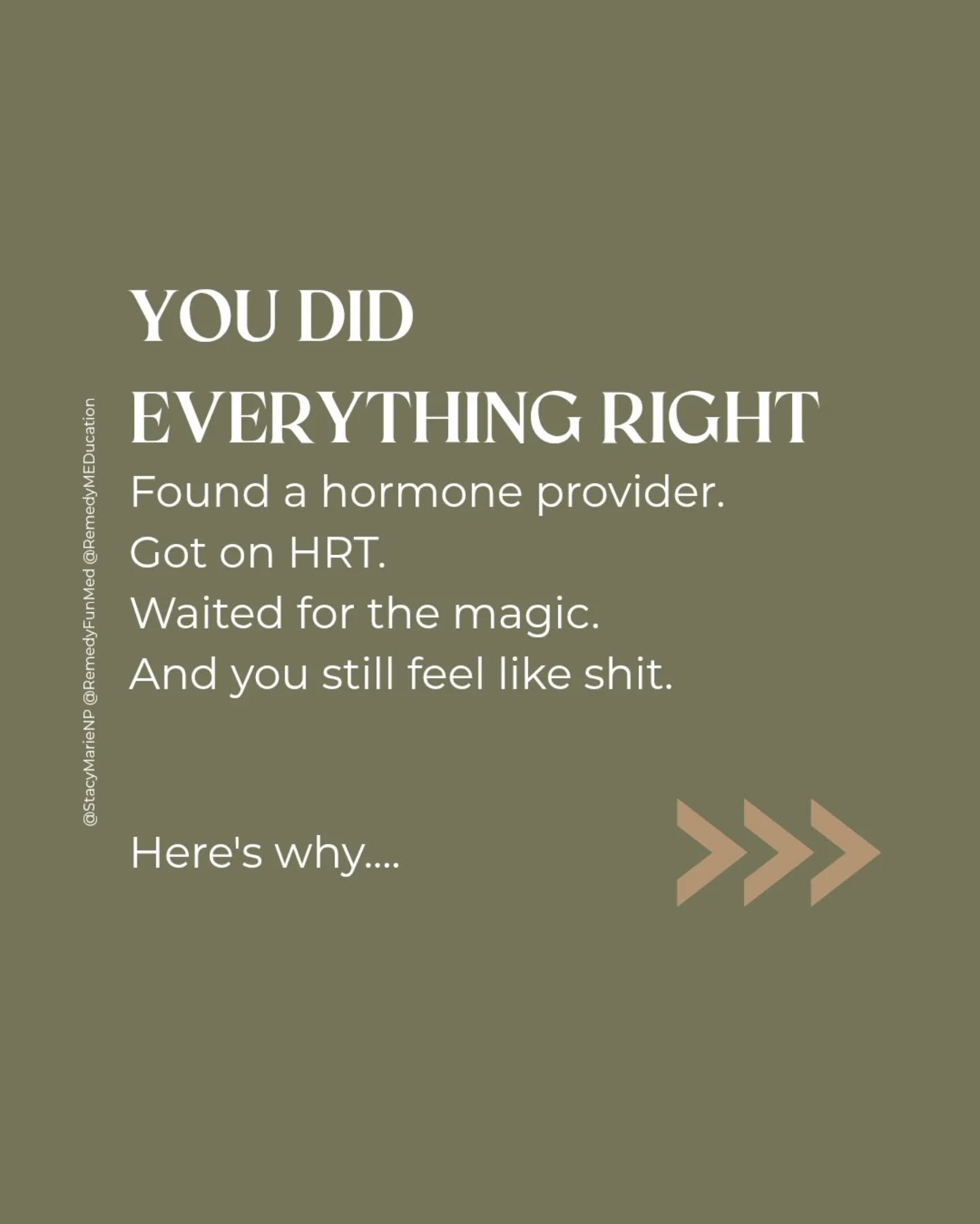The hottest take in hormone health right now: 
HRT isn't magic.

I know. 🤭🤯
Coming from someone who specializes in hormone optimization, that might sound weird.

But here's what 18+ years in medicine taught me: the body doesn't work in isolation. H