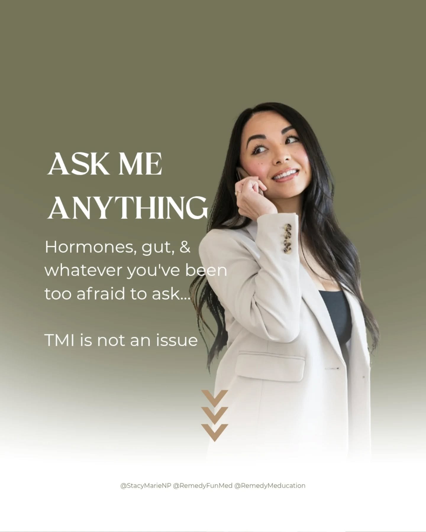 Ask Me Anything. 

Hormones, gut, perimenopause, HRT, and the stuff you've been Googling at 2am. 

TMI is not an issue 🙃

Drop it in the comments, or send it to my DMs if you'd rather keep it private. 

The questions you're slightly embarrassed to a