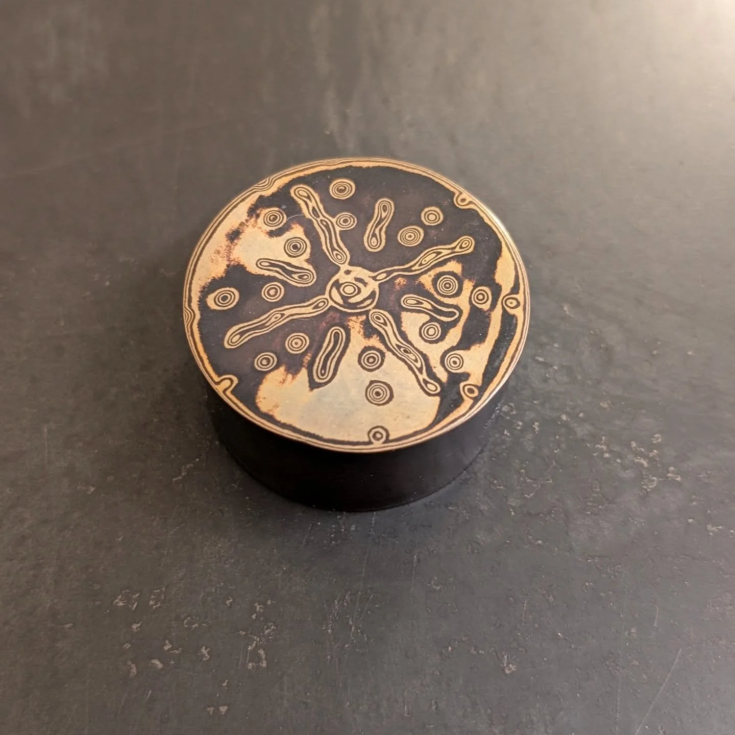 Mokume Gane box, designed and made by @annevillestudio 
*
To see more of her work, you can drop by as usual, explore new pieces and enjoy the exhibition &lsquo;What if Jewellery meets Painting?&rsquo;
*
For inquiries and further details, DM or click 