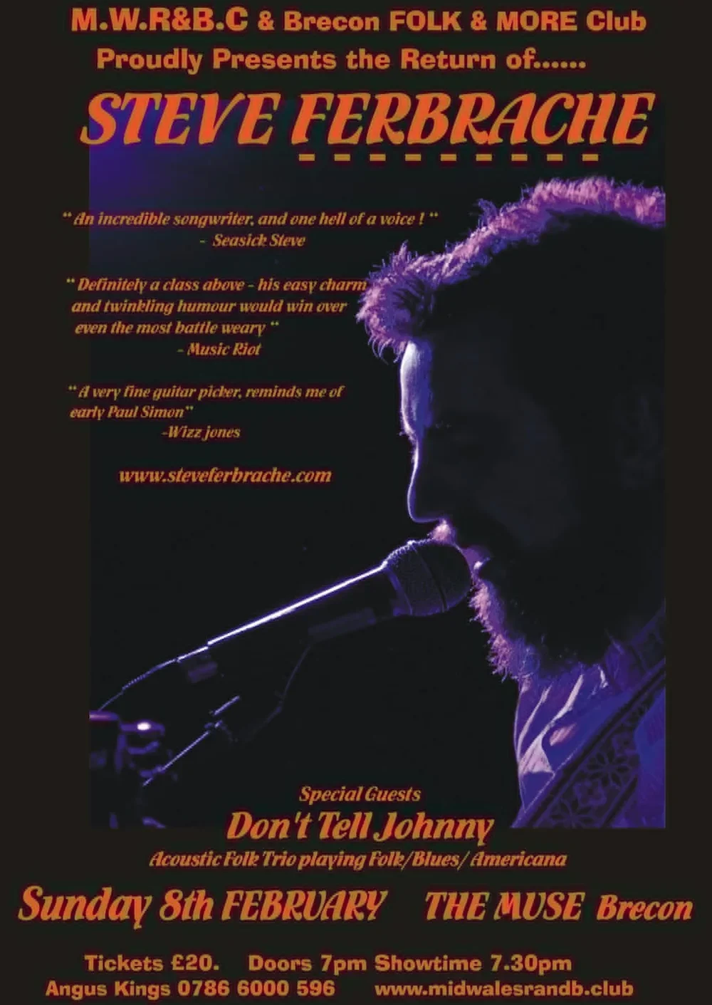 MWR&amp;BC presents Steve Febrache with guest support Don't Tell Johnny