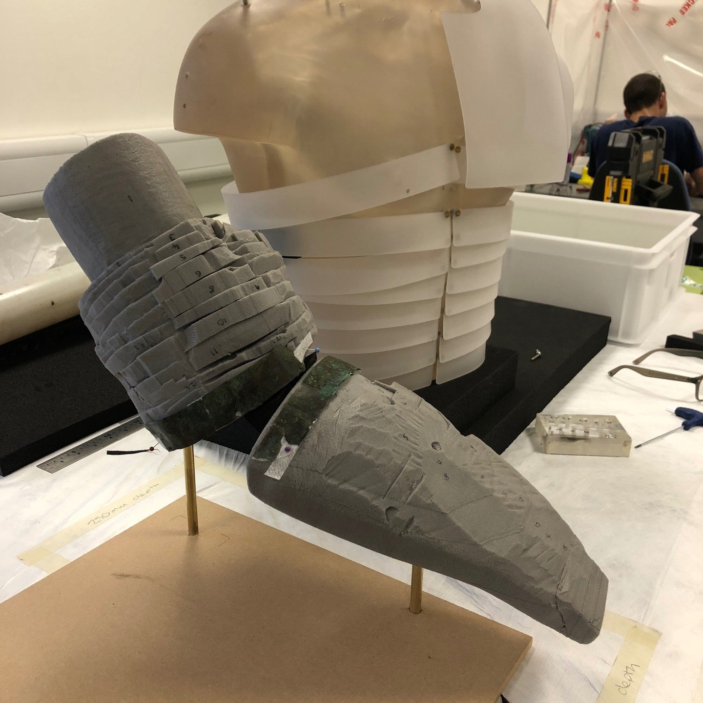 Hand carved Plastazote support for Roman arm guard. Time consuming but great fun to make. https://www.theguardian.com/uk-news/2024/jan/21/absolutely-amazing-1800-year-old-shattered-roman-arm-guard-is-reconstructed-from-100-pieces