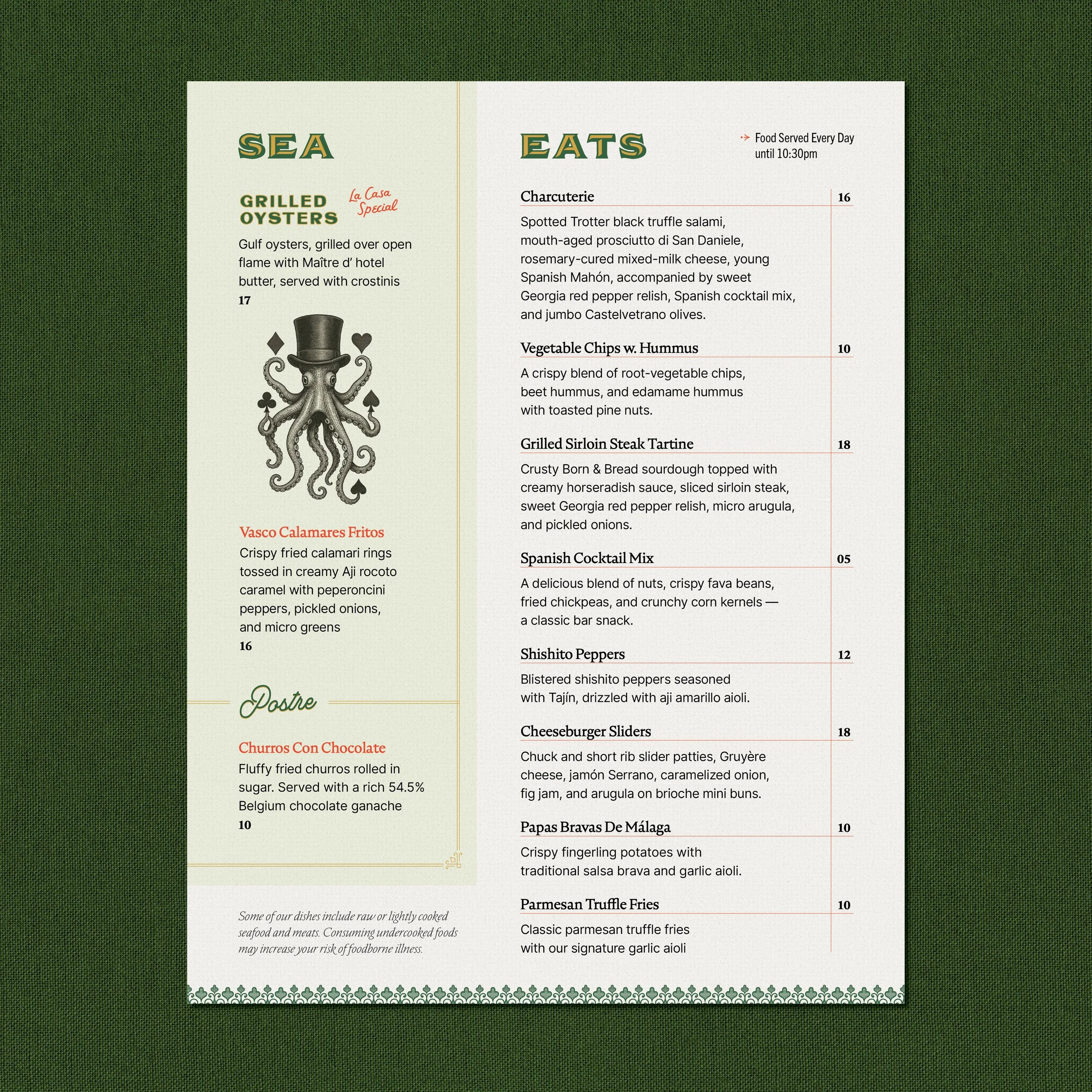 Custom menu design by Bldwin Brands