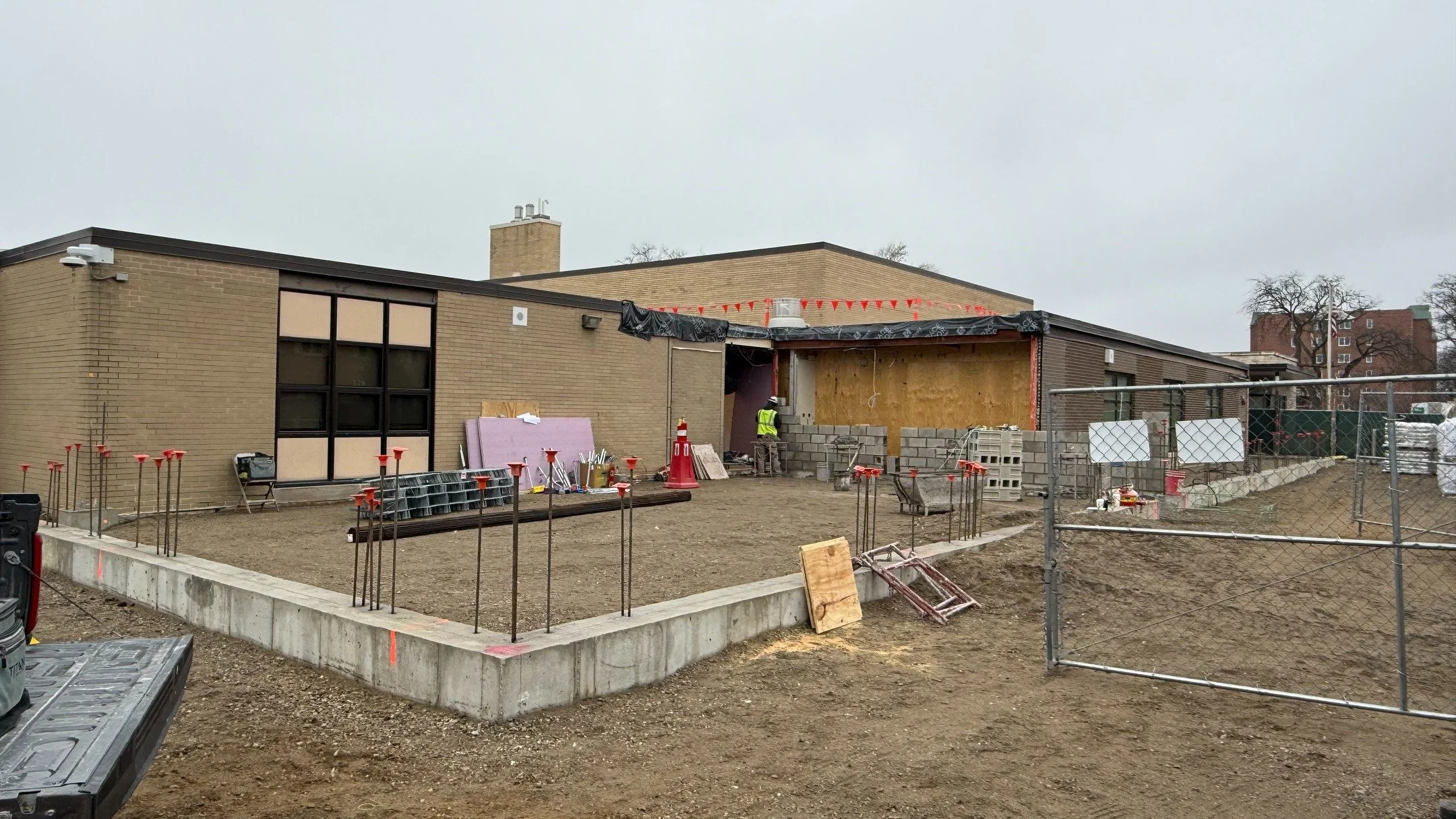 Work is actively underway at Central Elementary School in Des Plaines, one of nine @62schools buildings being renovated to prepare for full-day kindergarten. Central is receiving a new building addition as part of a $44.2 million district-wide effort