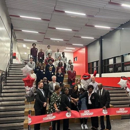 The big scissors were out for the ribbon cutting at Rich Township High School District 227's new Career &amp; Technical Education classrooms and flexible lab spaces! STR joined Pepper Construction, district administrators and the Board of Education a