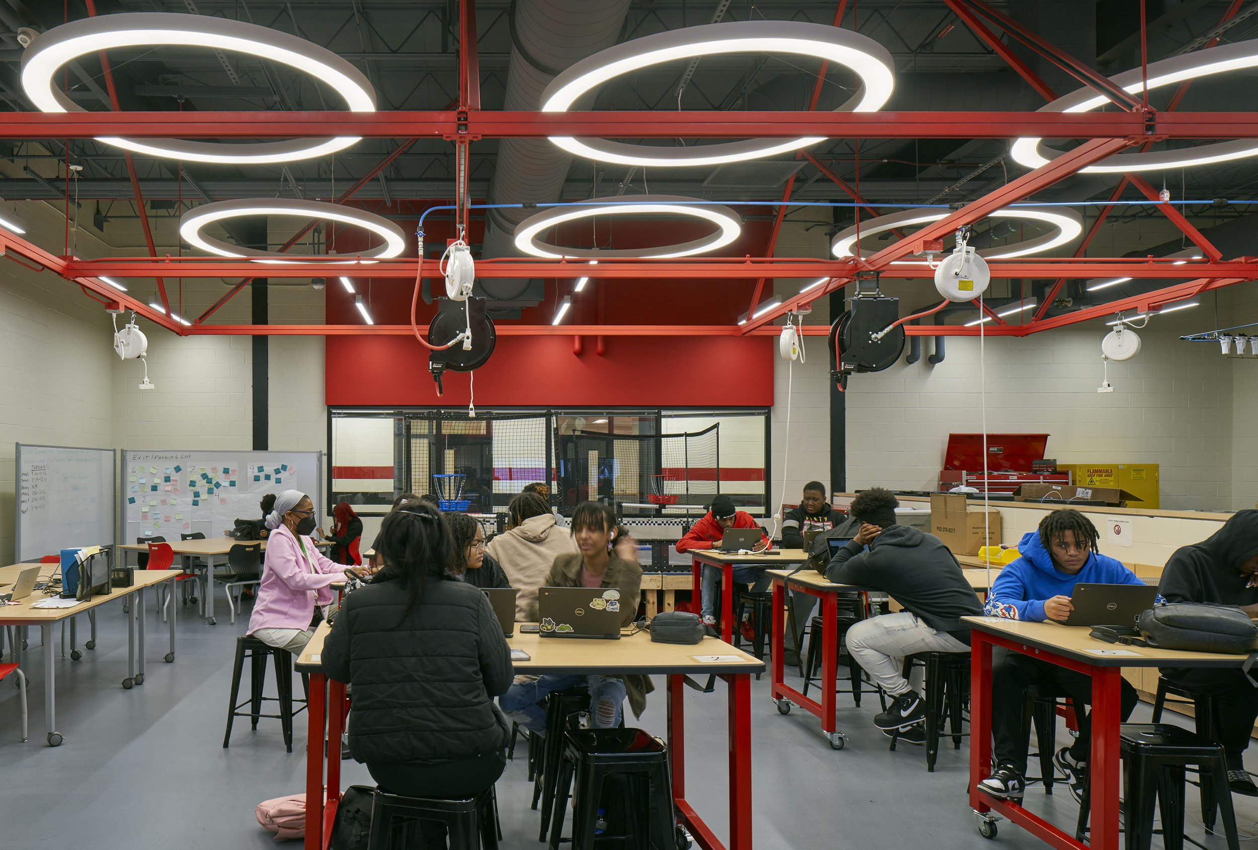 At STEM, extensive renovations included a new, state-of-the art engineering, robotics, and manufacturing lab wing; a new cafeteria; and new science classrooms. "Amazon actually awarded the district a portion of a $1 million grant to help develop thei