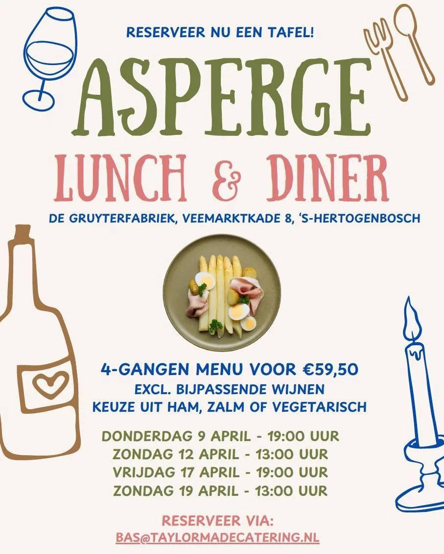 Bijblijven doe je door samen iets bijzonders neer te zetten.

F de Gruyter en @taylormadecateringco  bundelen hun krachten voor een reeks smaakvolle avonden en middagen. Verwacht een verfijnd 4-gangenmenu, met keuze uit ham, zalm of vegetarisch, zorg