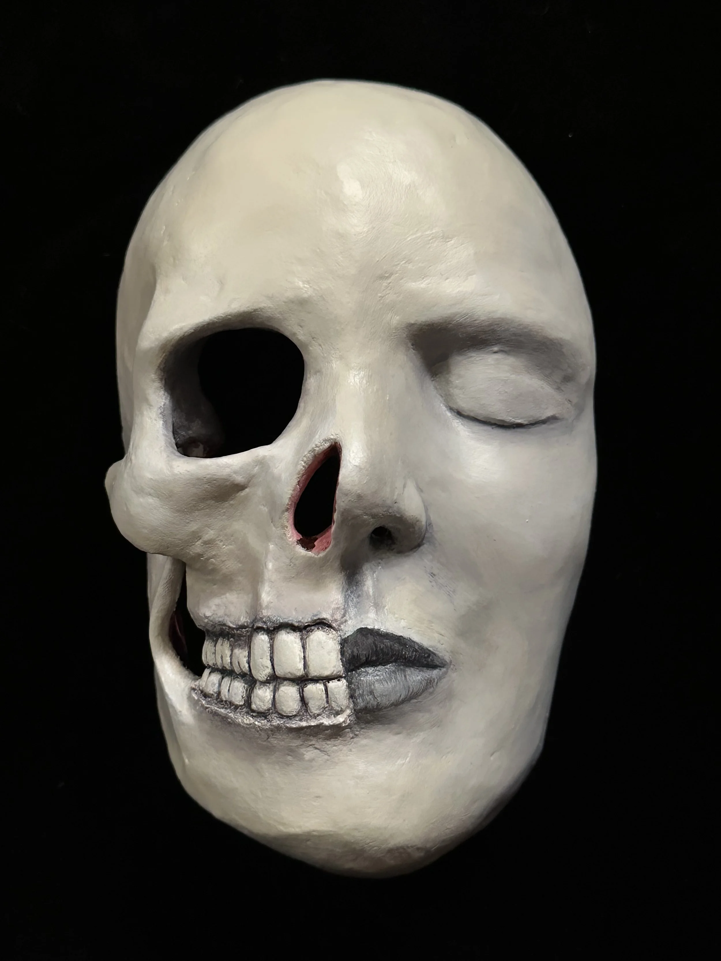 "Half Dead", Laura Nelsen, papier-mâché clay and acrylic paint, 8"x5"x3.5", 2026.