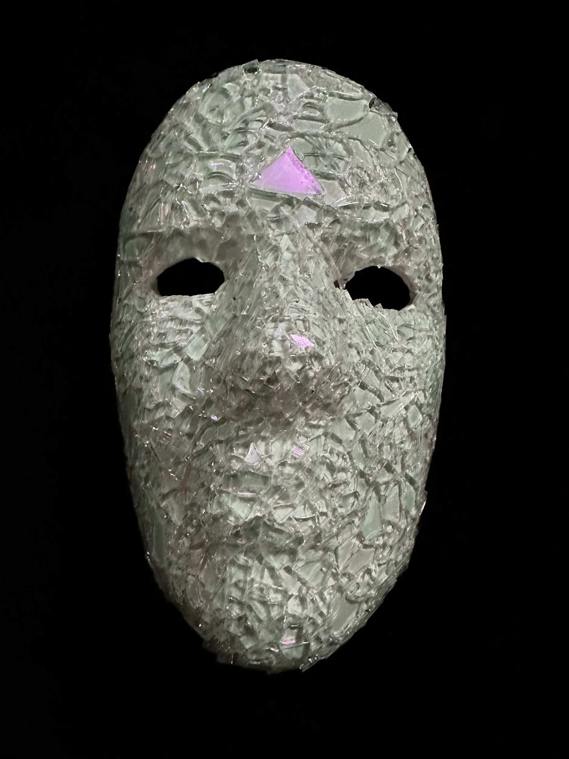 "Shattered", Laura Nelsen, papier-mâché clay, glass and acrylic paint, 8.5"x5.5"x4", 2026.