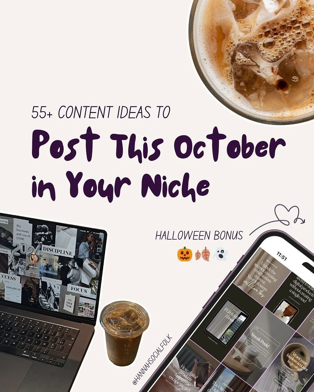 If you&rsquo;ve been staring at your phone wondering what the helly to post this month, this is for you! 

I&rsquo;ve pulled together 55+ October content ideas across different niches.

They&rsquo;re smart, seasonal, and actually scroll stopping.

An