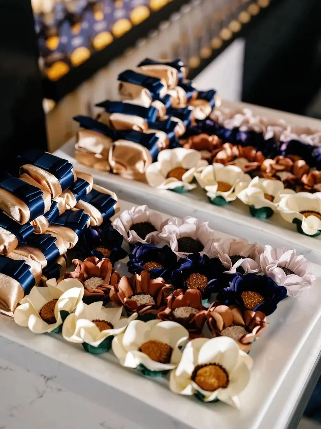 A dessert display that was as meaningful as it was beautiful.

Traditional Brazilian sweets were incorporated in Andrea and Dan&rsquo;s reception to honor culture and celebration &mdash; brigadeiros symbolizing joy and good fortune, and Bem Casados r
